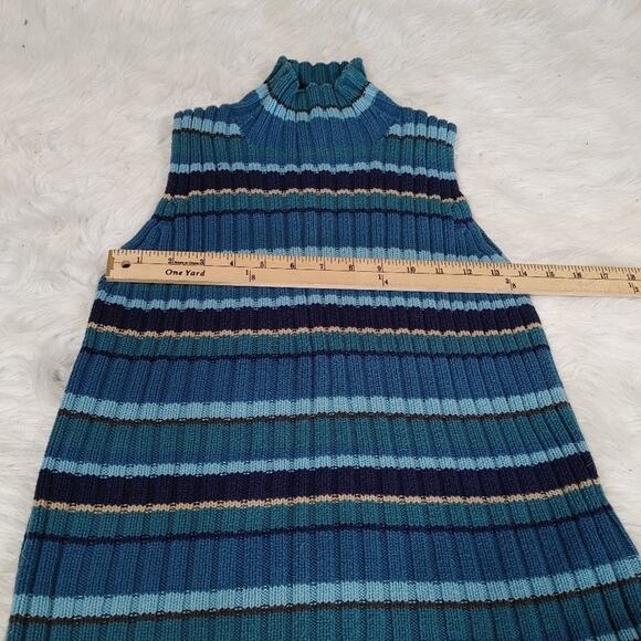 Eddie Bauer Size Small S Cotton Striped Stripes Blue Turtle Neck Sleeveless Ribb - Picture 2 of 11